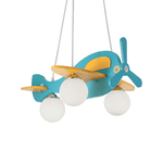 Lampadario Contemporaneo Avion Legno Azzurro 3 Luci E14