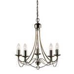 Lampadario Industrial-Nordico Maypole Acciaio Ottone 5 Luci E14