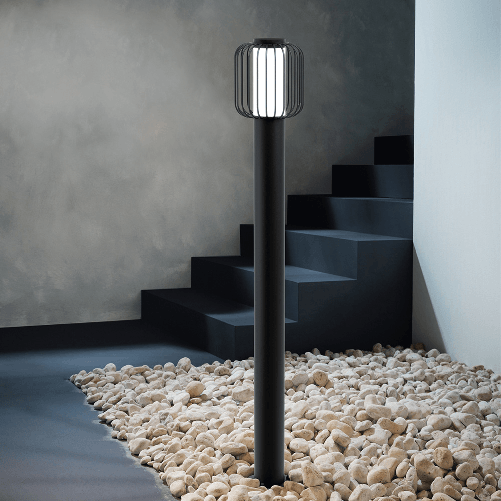 Lampada-Industrial-Da-Esterno-Ravello-1-Luce-Acciaio-Zincato-Nero-H110Cm