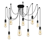 Lampadario Industrial-Nordico Squiggle Acciaio Nero 9 Luci E27