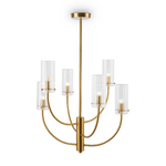 Lampadario-Contemporaneo-Arco-Metallo-Ottone-6-Luci-Diffusori-In-Vetro