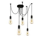 Lampadario Industrial-Nordico Squiggle Acciaio Nero 5 Luci E27