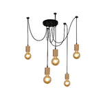 Lampadario Industrial-Nordico Spinoso Acciaio Nero Marrone 5 Luci E27