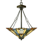 Lampadario Tiffany Inglenook Metallo Bronzo Valiant Piramide 3 Luci E27