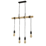 Lampadario Industrial-Nordico Legnoso Acciaio Marrone Legno 4 Luci E27