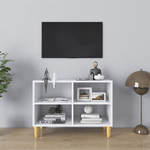 vidaXL Mobile TV con Gambe in Legno Massello Bianco 69,5x30x50 cm