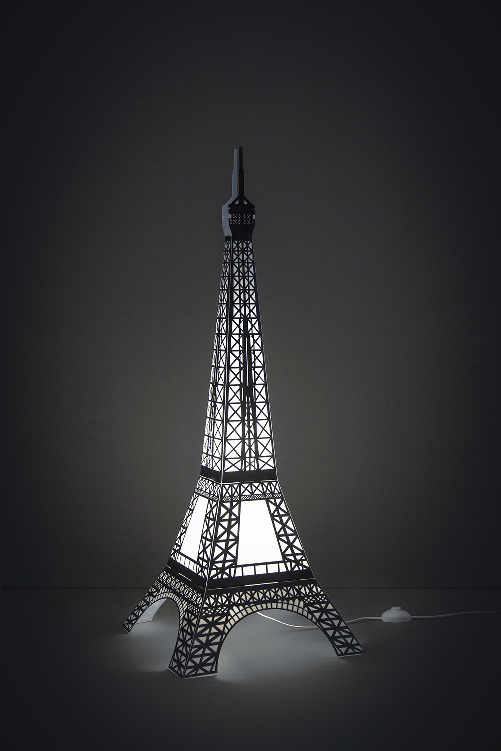 Lampada Da Tavolo Moderna 1 Luce Tour Eiffel In Polilux In Bianco E Nero Made In Italy