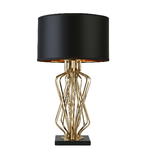 Lampada Da Scrivania Contemporanea Ethan Acciaio Nero Tessuto Oro 1 Luce E27