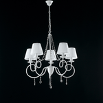 Lampadario Classico 5 Luci Ferro Bianco e Cristalli con Paralumi Serie Elegant