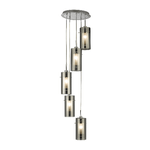 Lampadario Contemporaneo Duo 2 Acciaio Argento Cromo 5 Luci E14