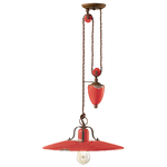 Lampadario Vintage Country Saliscendi Ferro E Ceramica Rosso 1 Luce E27