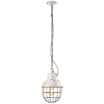 Lampadario Industrial Ferro E Ceramica Con Rete Vintage Bianco 1 Luce E27 26Cm