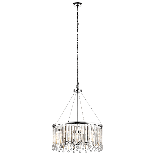 Lampadario Contemporaneo Piper Acciaio Cromo Lucido 6 Luci E14