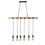 Lampadario Industrial-Nordico Legnoso Acciaio Marrone Legno 6 Luci E27