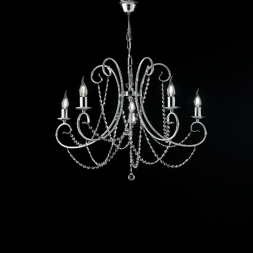Lampadario Shabby Chic Magda Metallo E Cristallo Cromo E Cristallo 5 Luci E14