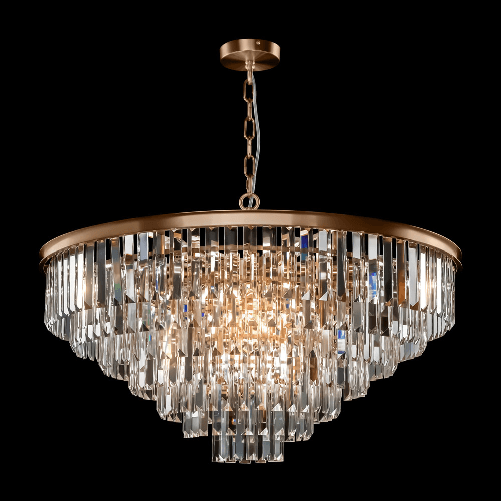 Lampadario-Contemporaneo-Revero-Metallo-Ottone-16-Luci-Diffusori-Vetro