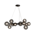 Lampadario Contemporaneo Dallas Metallo Nero 11 Luci Diffusori Vetro Specchiato