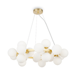 Lampadario Contemporaneo Dallas Metallo Oro 25 Luci Diffusori Bianco Opaco