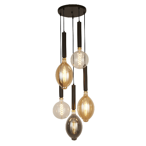 Lampadario Contemporaneo Dulwich Acciaio Nero 5 Luci E27