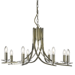 Lampadario Industrial-Nordico Ascona Acciaio Ottone Vetro 8 Luci E14