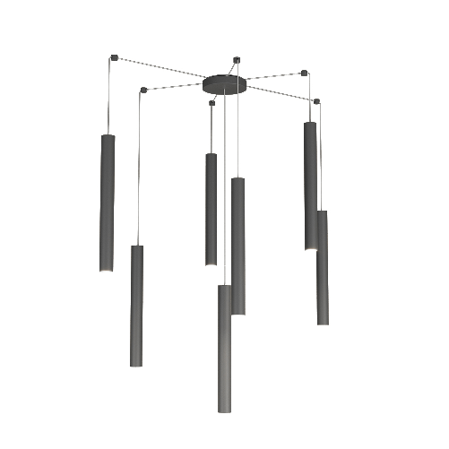 Sospensione Moderna Round Tube Metallo Grigio Antracite 7 Luci Gu10