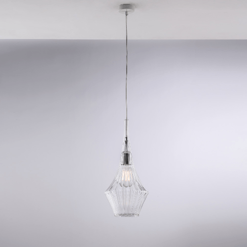 Lampadario Moderno Zeus Metallo Bianco Vetro Trasparente 1 Luce E27