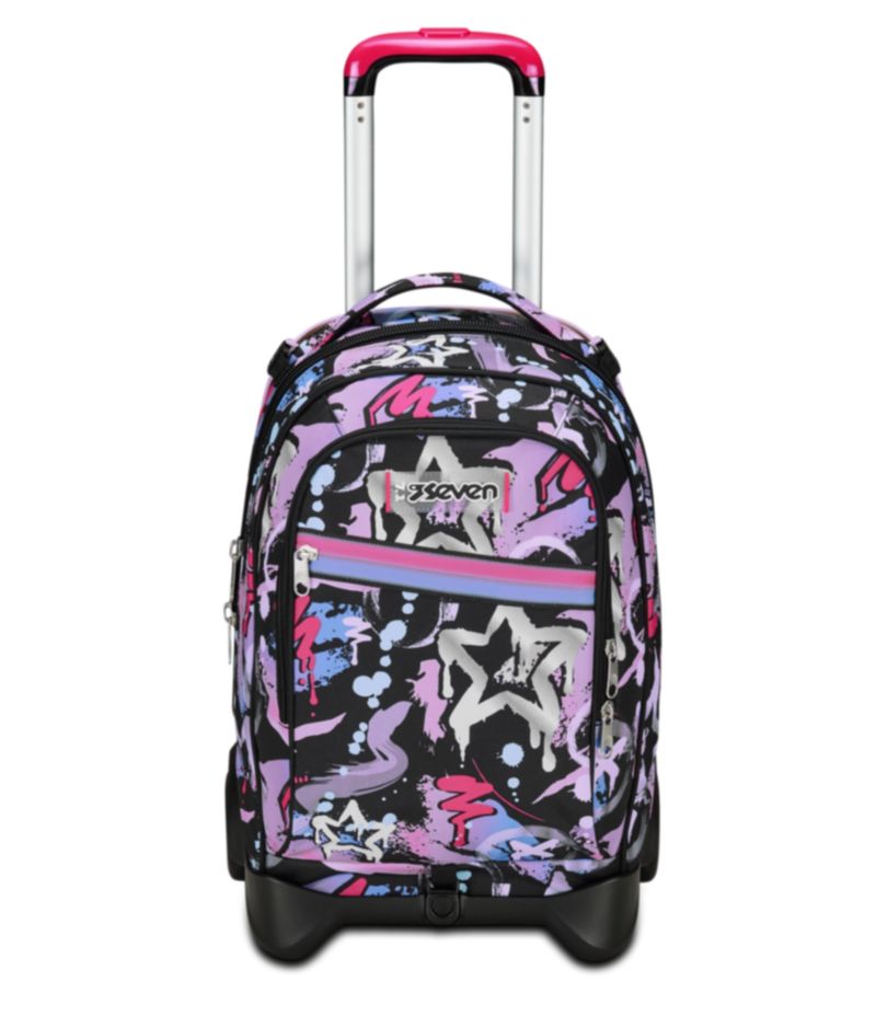 Seven-Trolley-Scuola-Jack-2-Ruote-Nero-Fucsia-Mark-On-Girl