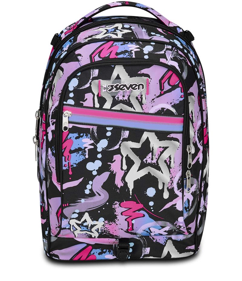 Seven-Trolley-Scuola-Jack-2-Ruote-Nero-Fucsia-Mark-On-Girl