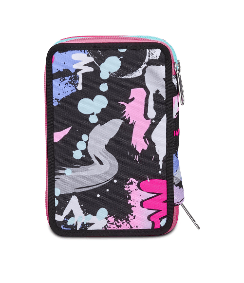 Seven-Astuccio-Scuola-3-Zip-Nero-Viola-Fucsia-Mark-On-Girl