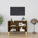 vidaXL Mobile TV Gambe in Legno Massello Rovere Marrone 69,5x30x50 cm