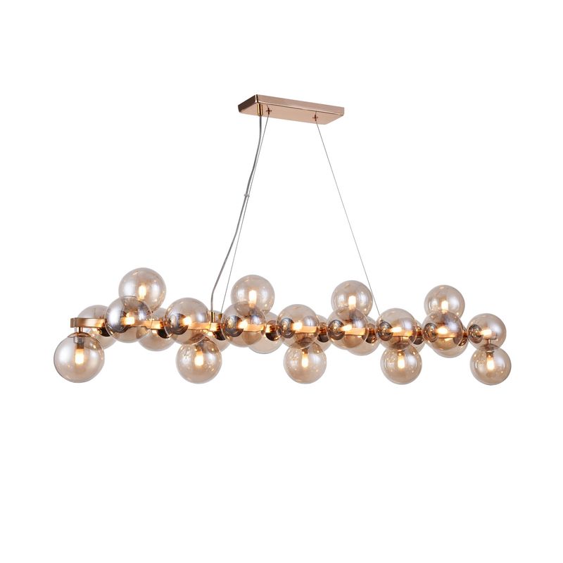 Lampadario-Contemporaneo-Dallas-Metallo-Oro-25-Luci-Diffusori-Vetro-Ambra