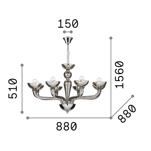 Sospensione-Contemporanea-Casanova-Metallo-Trasparente-8-Luci-E14