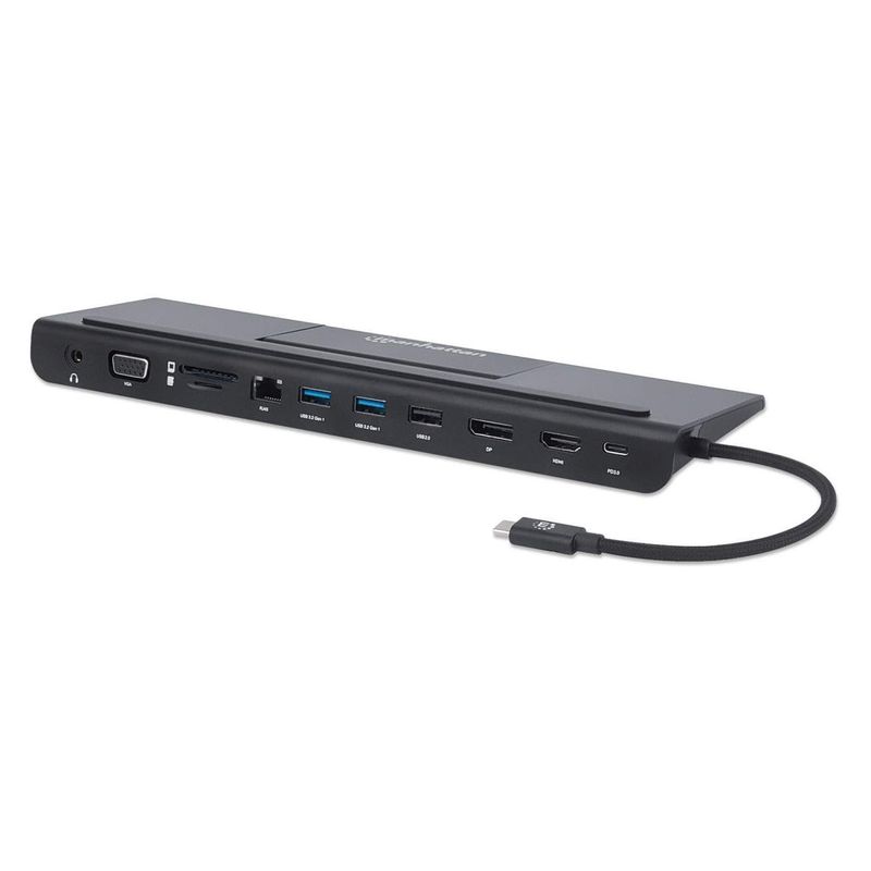 Manhattan-153478-replicatore-di-porte-e-docking-station-per-notebook-Cablato-USB-3.2-Gen-1--3.1-Gen-1--Type-C-Nero