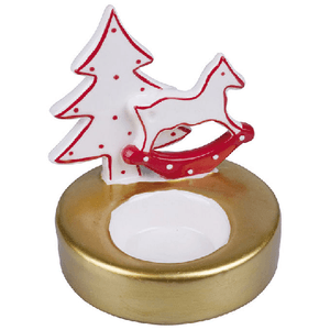 Set 2 pezzi Porta T-light natalizio rosso e oro in ceramica, XMas