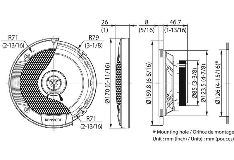 Kenwood-KFC-S1676EX-altoparlante-auto-Rotondo-3-vie-330-W-2-pz