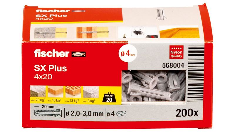 Fischer-568004-ancoraggio-a-vite-e-tassello-200-pz-Tassello-di-espansione-20-mm