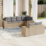 vidaXL Set Divani da Giardino 7 pz con Cuscini Beige in Polyrattan