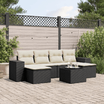 vidaXL Set Divani da Giardino con Cuscini 7pz Nero Polyrattan