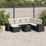 vidaXL Set Divani da Giardino con Cuscini 8 pz Nero in Polyrattan