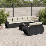 vidaXL Set Divani da Giardino 9 pz con Cuscini Nero in Polyrattan