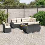 vidaXL Set Divani da Giardino 9 pz con Cuscini Nero in Polyrattan