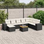 vidaXL Set Divani da Giardino 9 pz con Cuscini Nero in Polyrattan