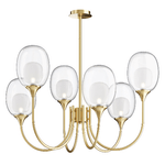 Lampadario Contemporaneo Aura Struttura In Metallo Ottone 6 Luci Diffusori Vetro