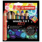 STABILO Matita colorata Multi-Funzione - woody 3 in 1 - ARTYLine - Astuccio da 6 - con Temperino - Colori assortiti