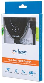 Manhattan-207874-conmutador-de-vAƒA­deo-HDMI--HDMI-Switch-3-Port-4K-60Hz-Connects-x3-HDMI-sources-to-x1-display-Manua