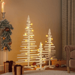 vidaXL Alberi di Natale Decorativi in Legno 3pz Legno Massello di Pino