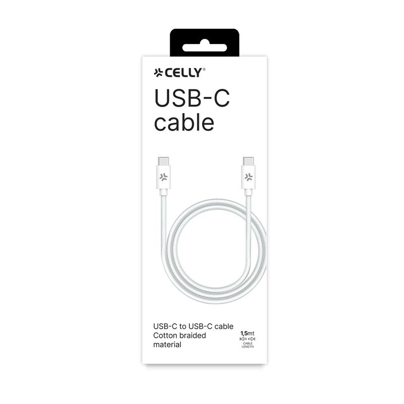 Celly-Cavo-da-Usb-C-a-Usb-C-1.5mt-Cotone-Bianco