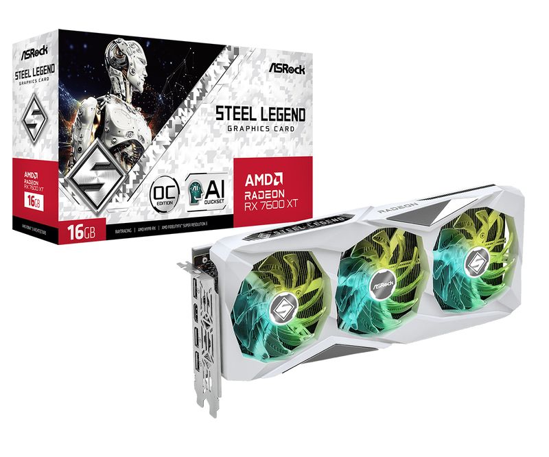 Asrock-Steel-Legend-RX7600XT-SL-16GO-AMD-Radeon-RX-7600-XT-16-GB-GDDR6--Asrock-RX7600-XT-Steel-Legend-16GB-OC-PCIe4-16