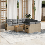 VidaXL Set Divano da Giardino 9 pz con Cuscini Beige in Polyrattan