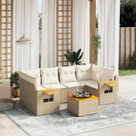 VidaXL Set Divani da Giardino 7 pz con Cuscini Beige in Polyrattan